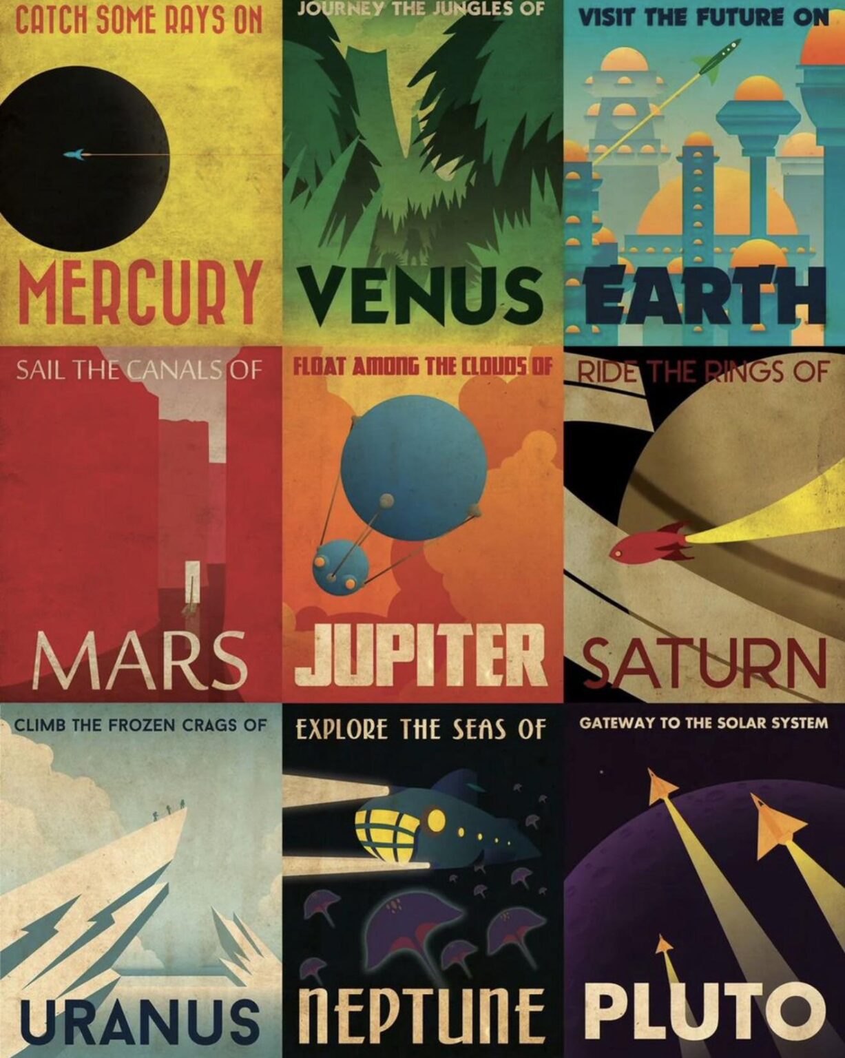Interplanetary space tourism posters from NASA