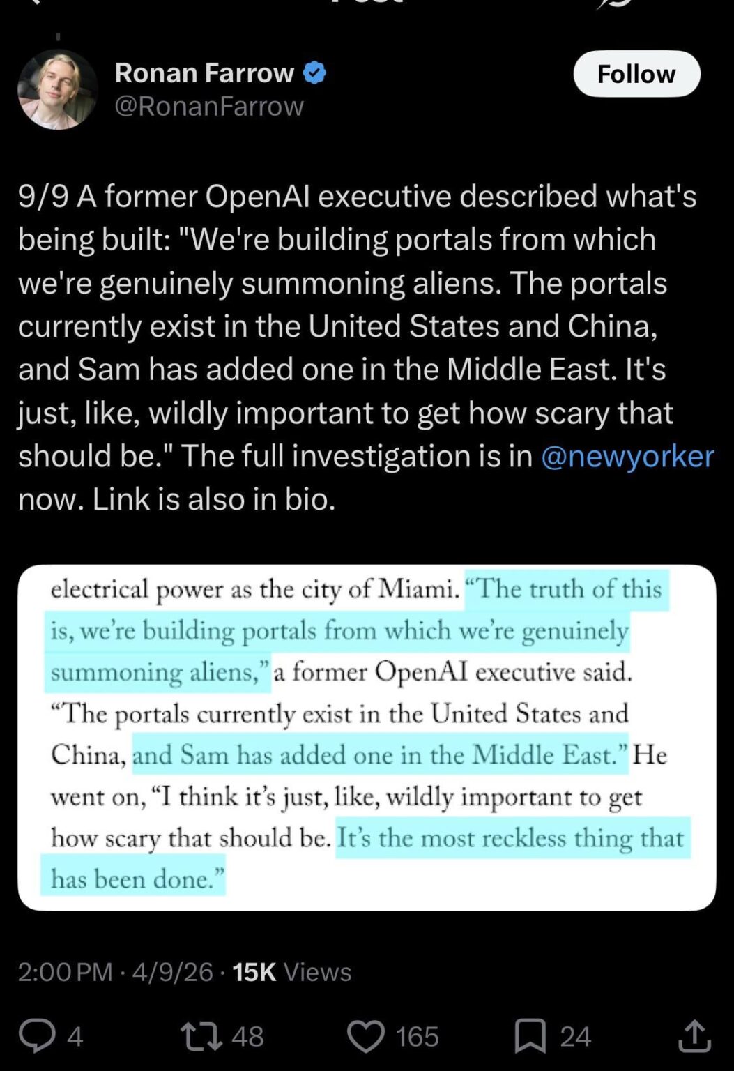 Ronan Farrow Sam Altman article 🧐🧐🧐