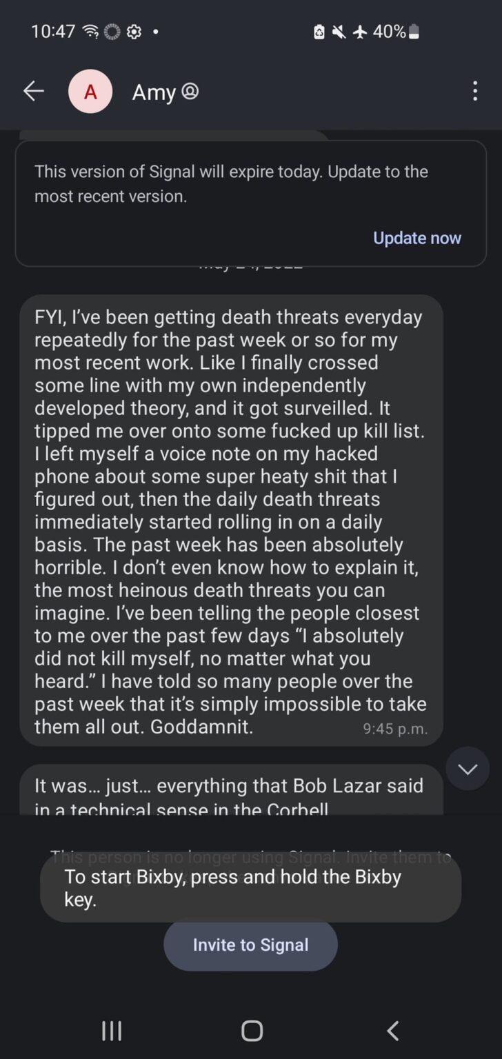 Amy's Eskridge's last text messages before death, sent to her business partner, Samuel Reid.