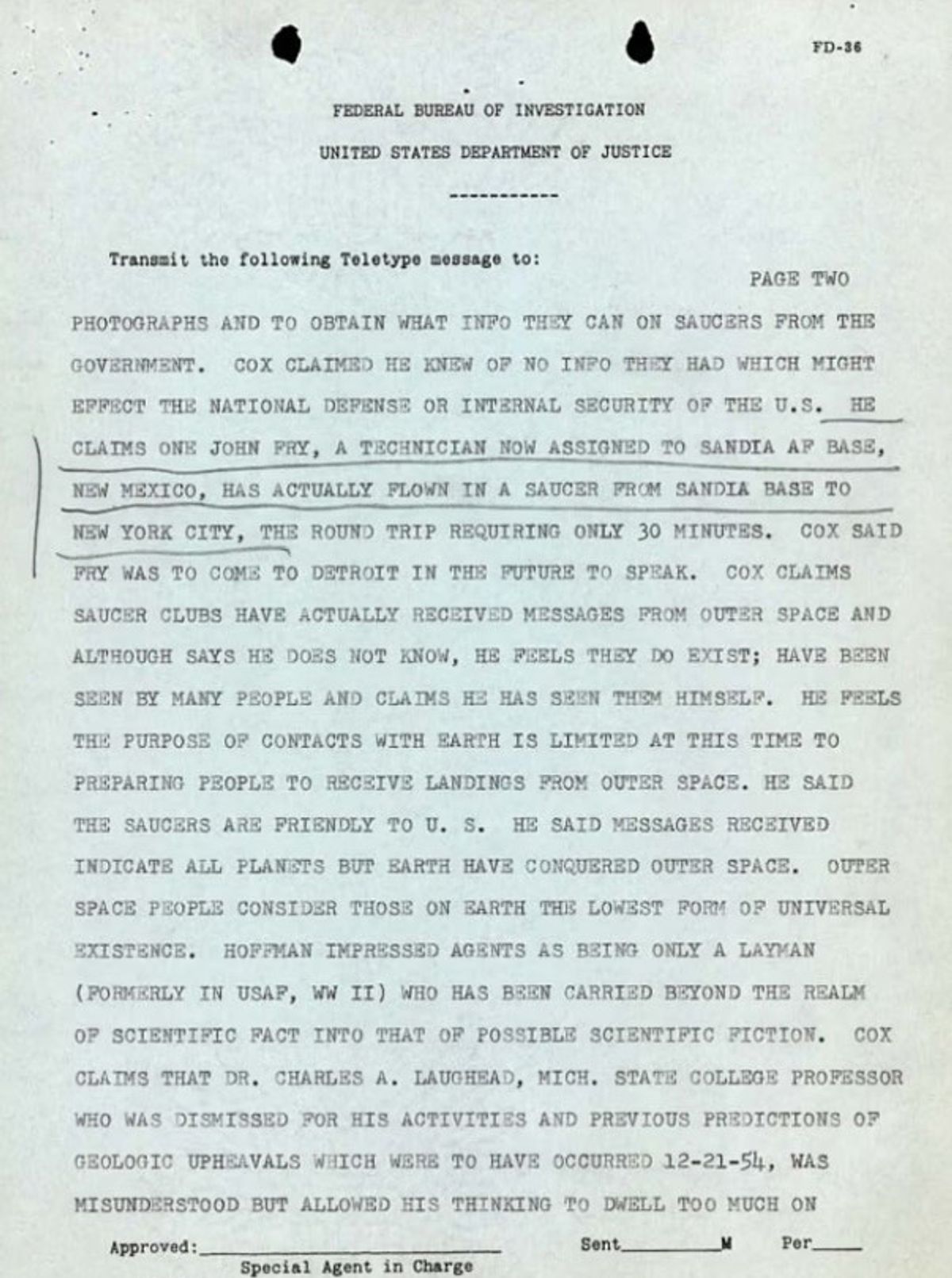 An FBI memo on aliens