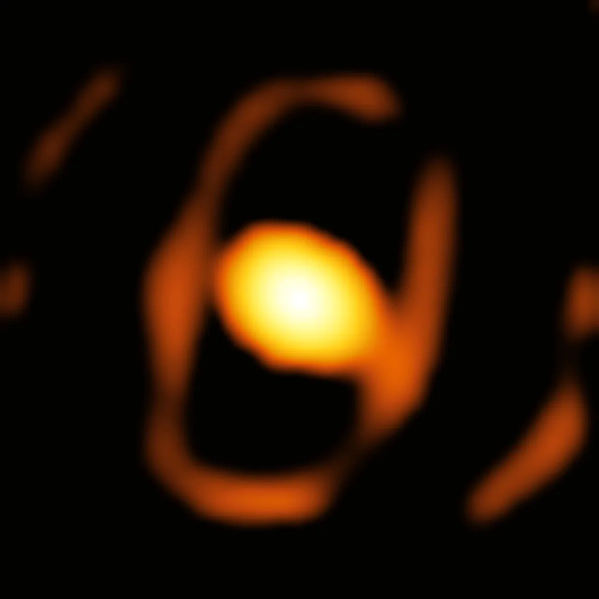 Image of star WOH G64 captured by the GRAVITY instrument on ESO's Very Large Telescope Interferometer. This is the first close-up picture of a star outside our own galaxy. It's located in the Large Magellanic Cloud, over 160,000 lightyears away. Credit: ESO/K. Ohnaka et al.