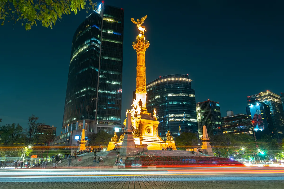 The Angel of Independence monument in Mexico City has had steps added to it because it is sinking slowly. Credit: Sergio Mendoza Hochmann / Getty Images
