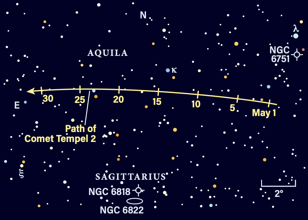 Path of Comet Tempel 2 in May 2026