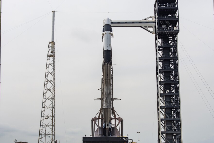 SpaceX's CRS-34 mission is vertical at Launch Complex 40 at Cape Canaveral Space Force Station ahead of a launch to deliver supplies to the International Space Station.