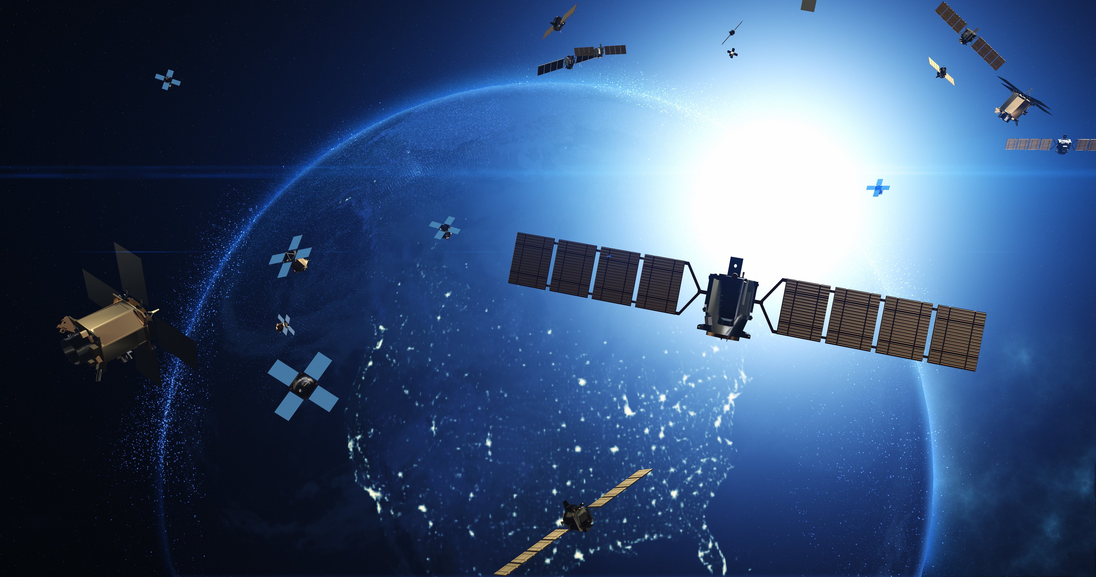Earth orbit crowded with satellites.