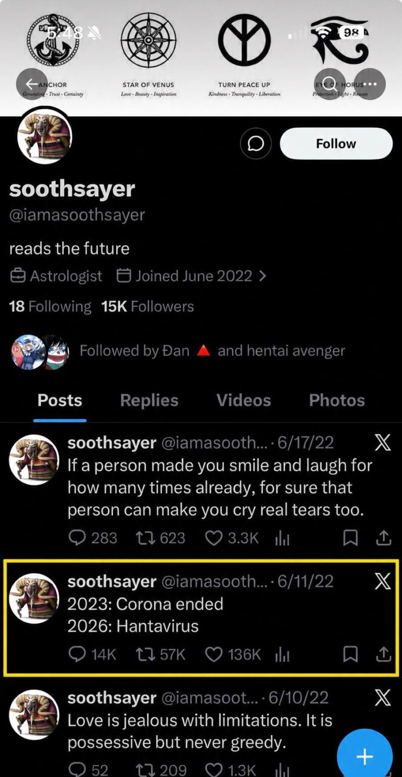 Post made in 2022 about Hantavirus coming in 2026