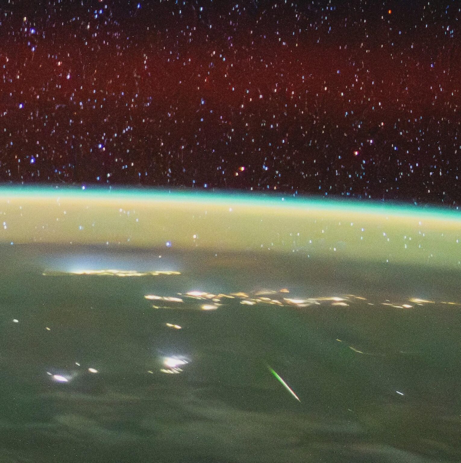 A Lyrid meteor caught from the ISS. One of two detected by cameras set up by ESA astronaut Sophie Adenot