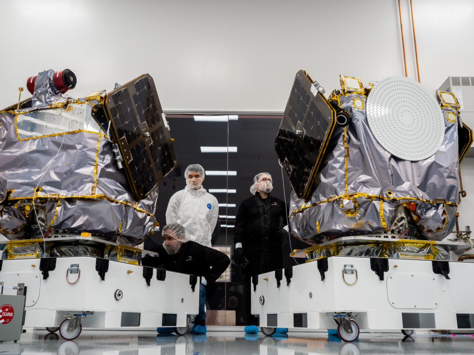 Rocket Lab built two ESCAPADE spacecraft that will launch for Mars aboard a Blue Origin New Glenn rocket next month. Image: Rocket Lab