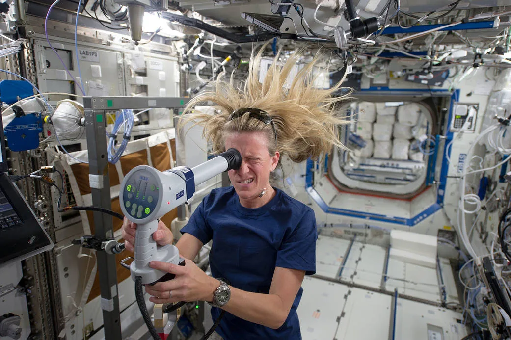 NASA astronaut Karen Nyberg takes images of her eye while in orbit