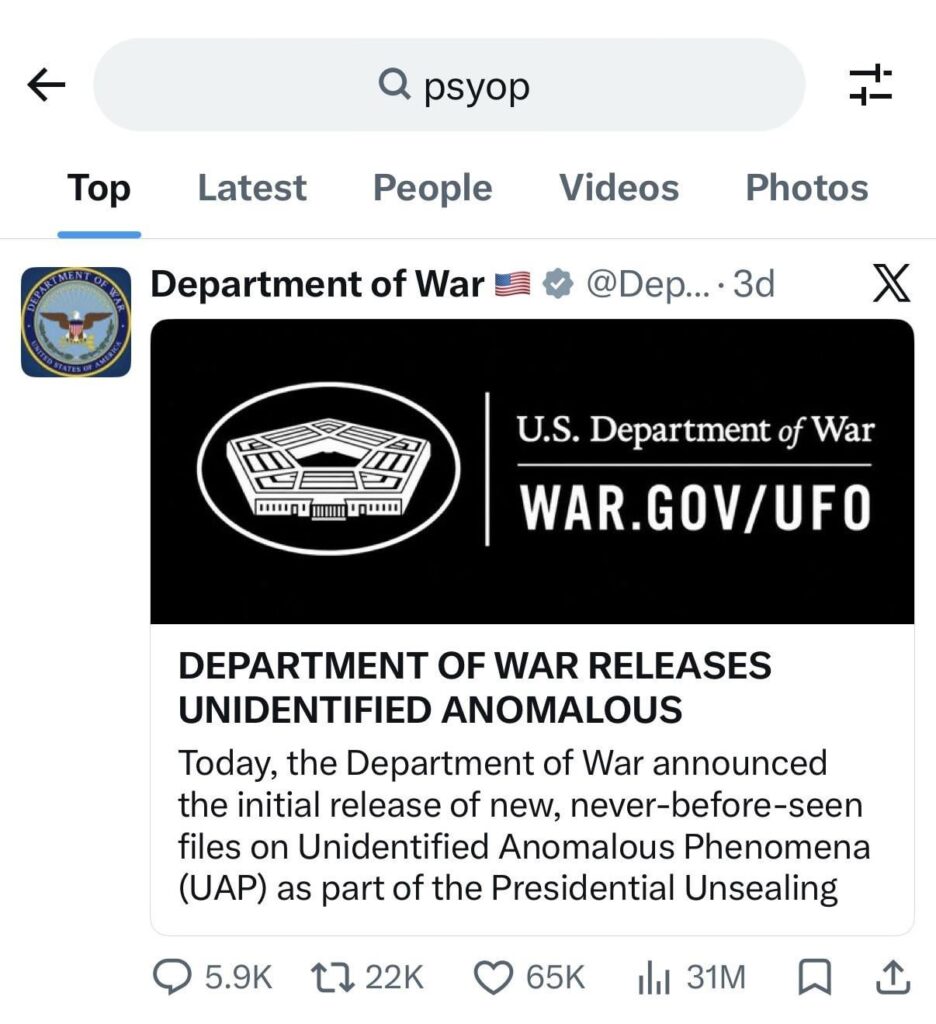 When you search psyop on X lmao
