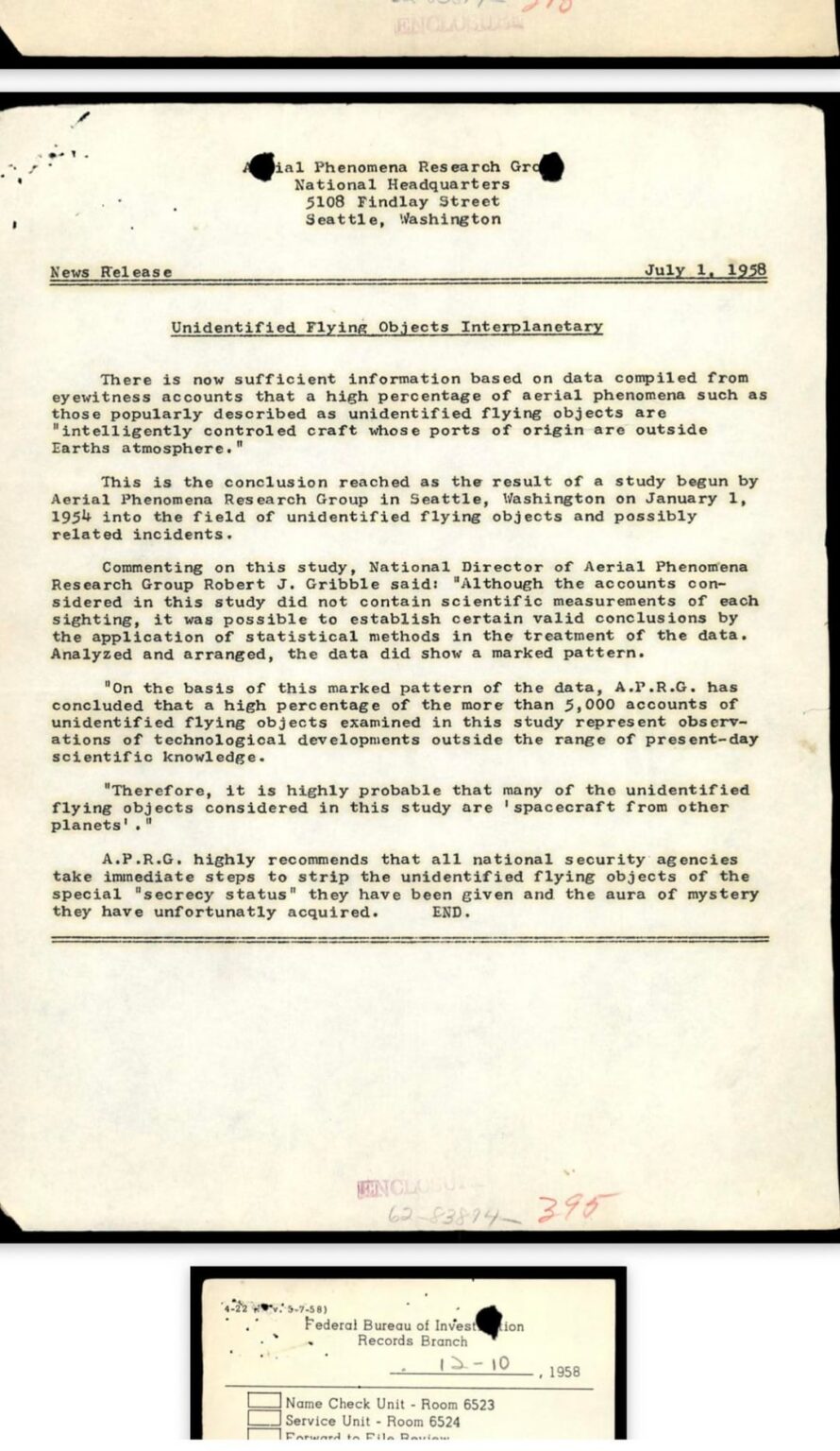 Screenshots of my favorite UFO released documents