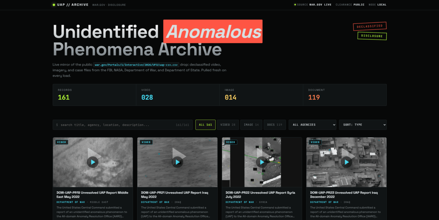 UFO ARCHIVE - Organized by filters with clear previews.