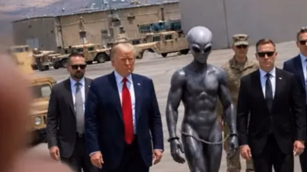 Kids News: President Trump posts bizarre AI alien photo after government releases UFO files Kids News: President Trump posts bizarre AI alien photo after government releases UFO files