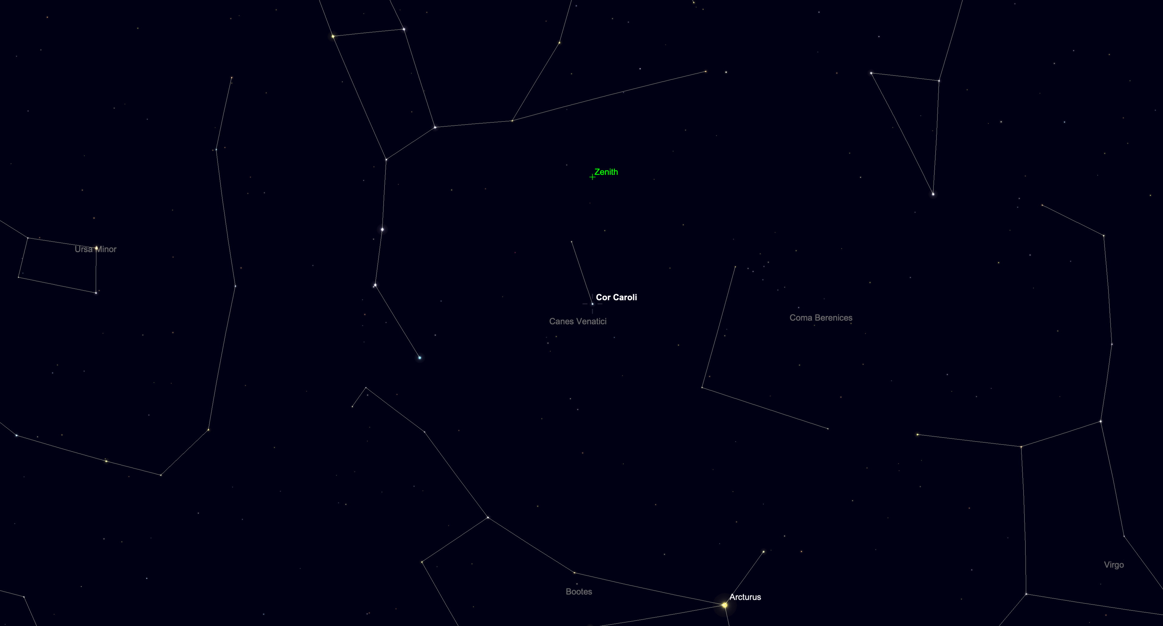 Star chart highlighting Cor Carolo, a bright double star.