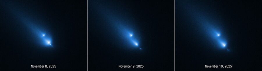 Comet break up witnessed over three nights (three images)