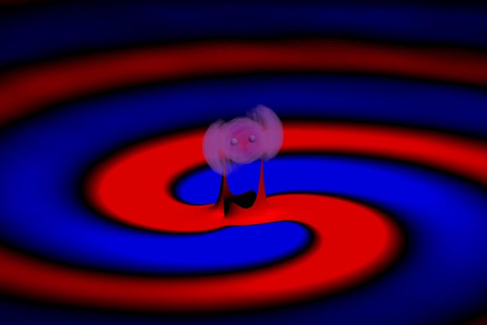 An illustration of blue and red swirls with a pink blob in the middle.