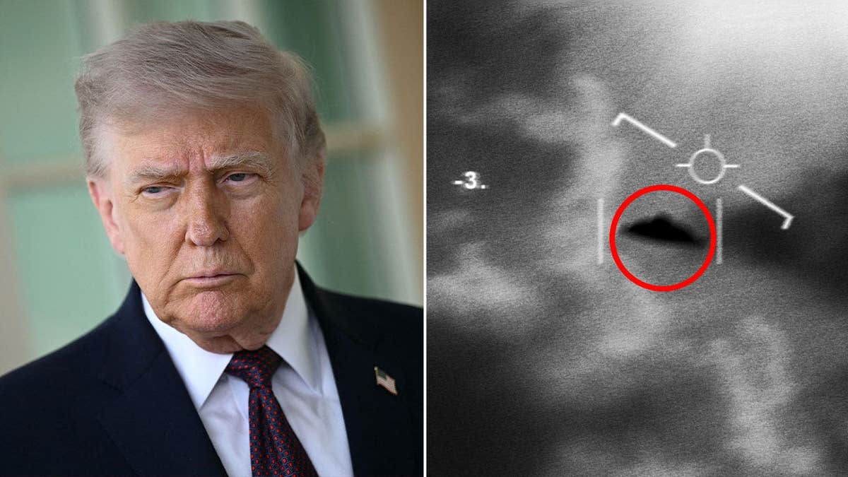 Side by side of Donald Trump and a UFO