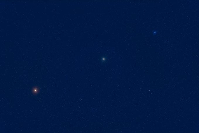 Mars with Pollux & Castor forming a straight line in the sky (April 11, 2025)
