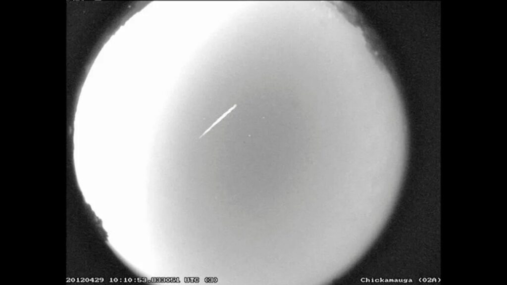 FILE - This photo provided by NASA shows an Eta Aquarid meteor streaking over northern Georgia on A...