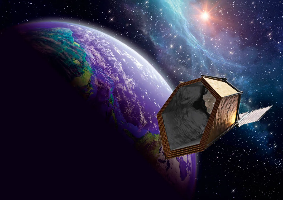 Artist's impression of the Habitable Worlds Observatory. Credit: titoOnz/istock/getty, NASA’s Scientific Visualization Studio