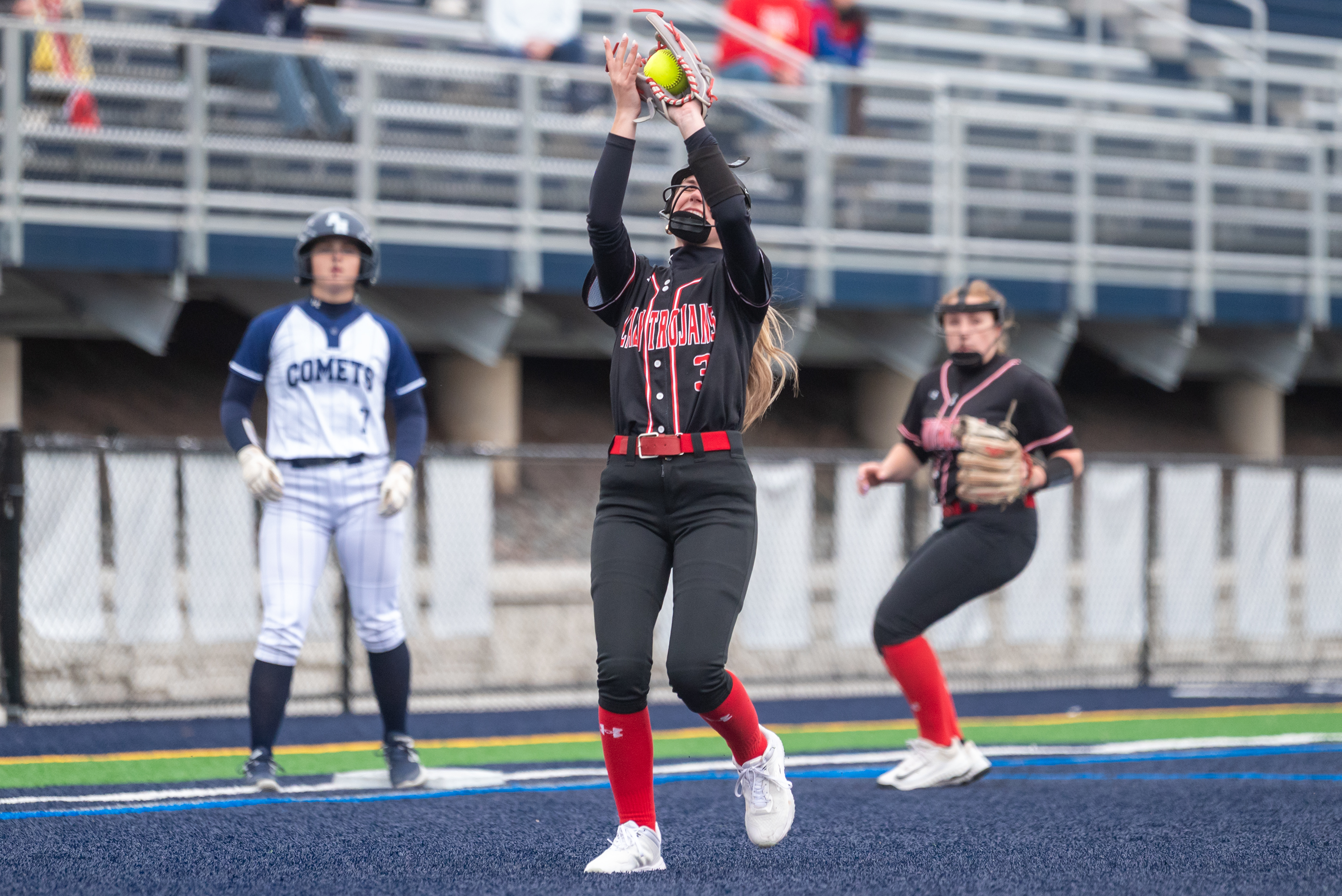North Pocono’s Isabella Forgione fields the ball during the softball...