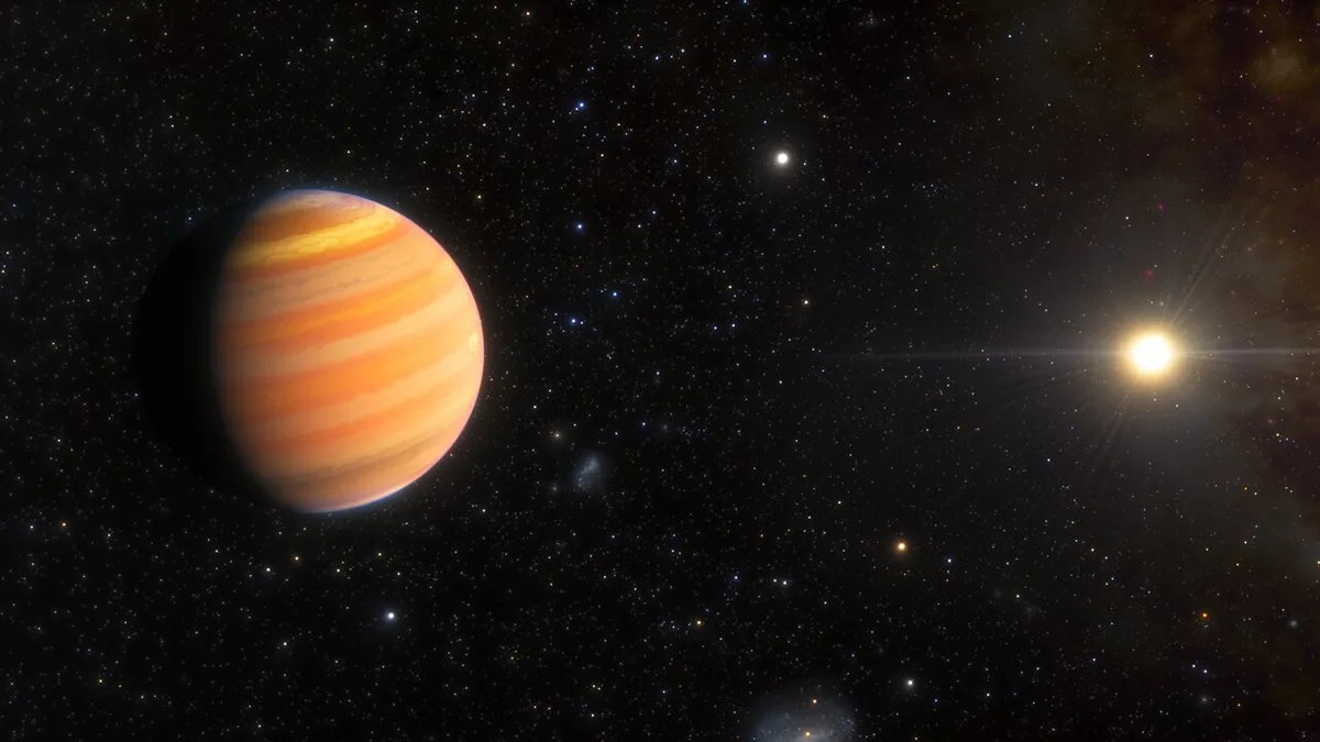 Artist's impression of TIC 241249530 b, an exoplanet with an eccentric orbit that could be on its way to becoming a hot Jupiter. Credit: NOIRLab/NSF/AURA/J. da Silva (Spaceengine)