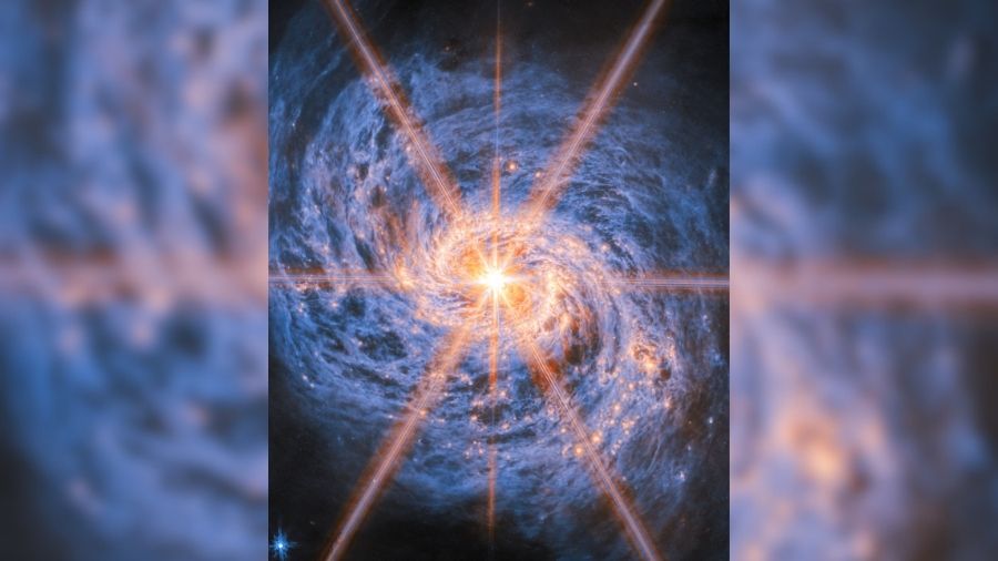 Spiral galaxy’s brilliant heart shines bright in a new picture from NASA’s Webb telescope This image provided by NASA/ESA/Webb from the NASA/ESA/CSA James Webb Space Telescope shows Messier...