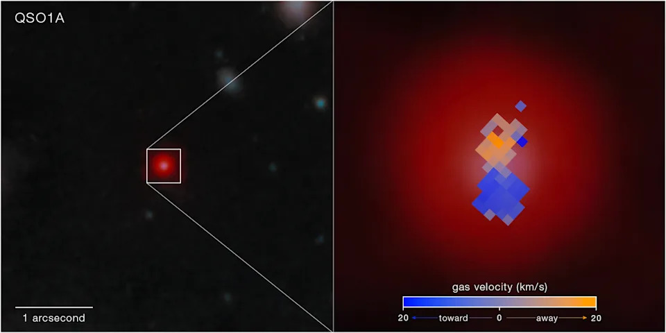 An image detail from NIRCam on NASA’s James Webb Space Telescope shows the Little Red Dot Abell2744-QSO