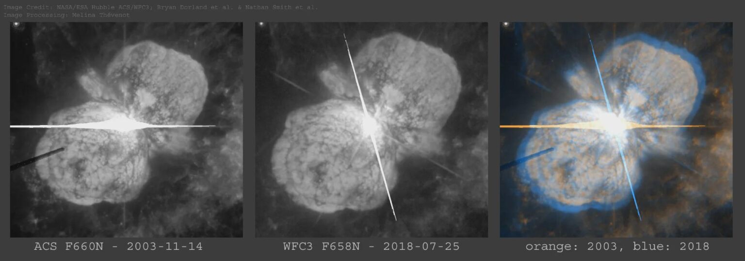Eta Carinae. Two different instruments and very little background stars. Processed by Melina Thévenot