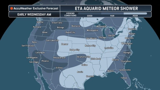 The visibility forecast early Wednesday morning for the Eta Aquarid meteor shower peak.