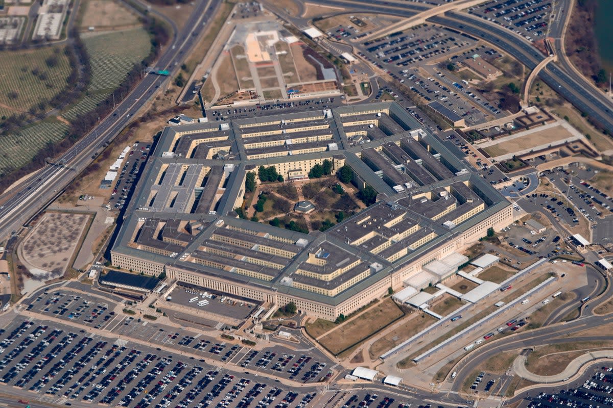 The Pentagon is seen from Air Force One as it flies over Washington, March 2, 2022. (AP Photo/Patrick Semansky, File) (Copyright 2022 The Associated Press. All rights reserved.)