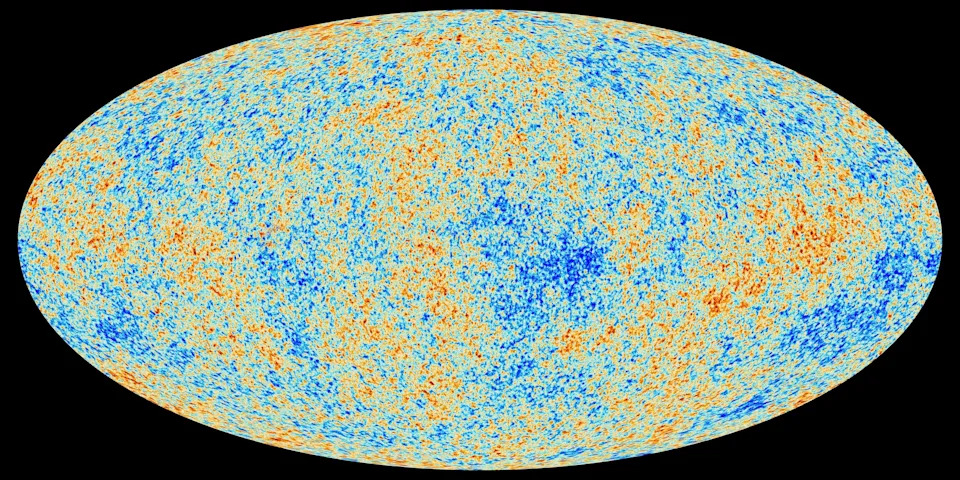 Red and blue splotches across an oval shape correspond to a heat map.