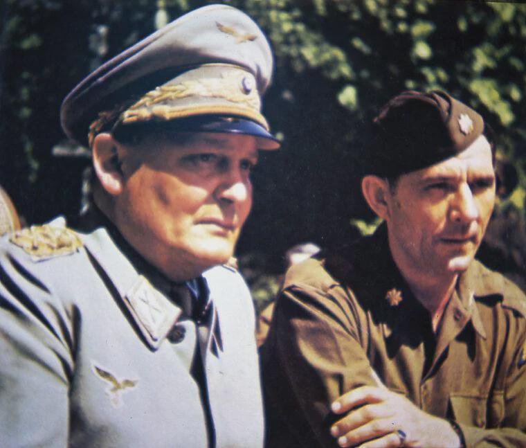 What IF Hitler's 2nd in command, Hermann Göring, persuaded the allies to join the Germans in fighting against the Soviets? It's reported some U.S. Generals and soldiers were sympathetic to the idea. Picture is Göring with a American solider after the war. May 1945