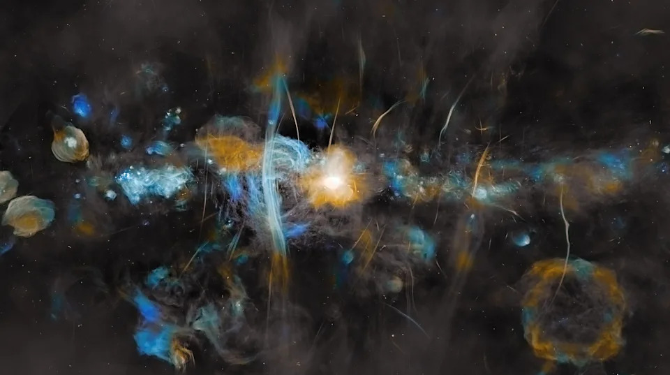 Cutting-edge radio observatories have unprecedented sensitivity, as demonstrated in this image of the center of our galaxy taken by MeerKAT in South Africa - a precursor array to the larger Square Kilometer Array. This image, released in 2022, reveals striking, parallel radio filaments whose origins remain mysterious. Credit: SARAO, Heywood et al. (2022)/J. C. Muñoz-Mateos