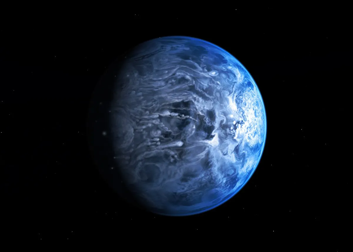 Exoplanet HD 189733b, where it rains glass sideways. Credit: ESO/M. Kornmesser