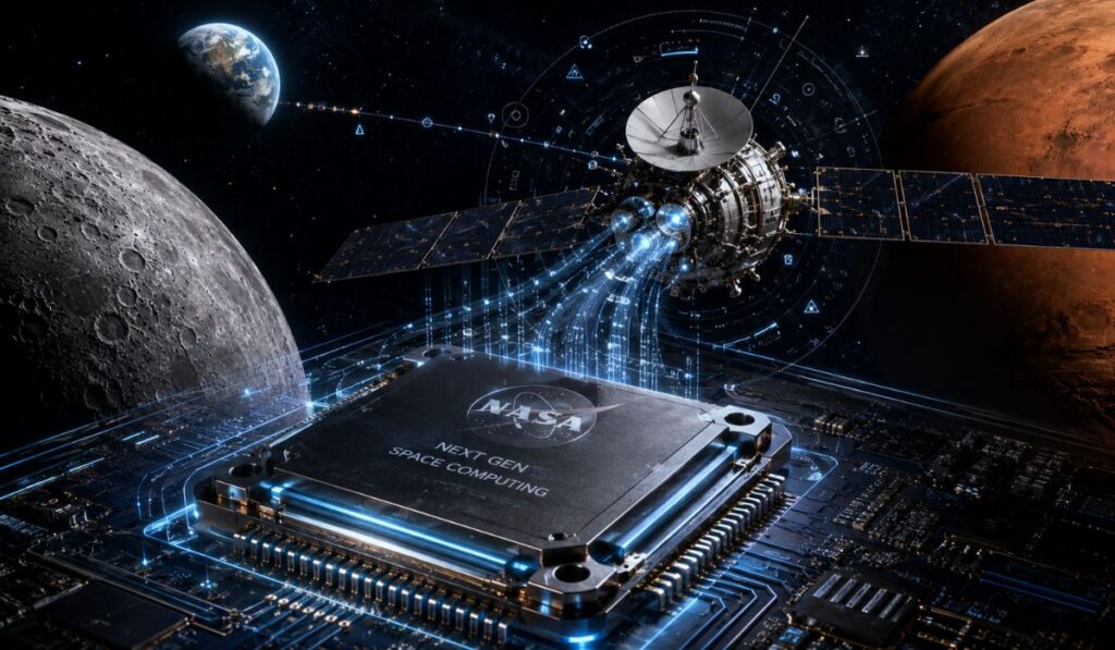 “Hello, universe”: NASA tests a superchip 500 times faster to make spacecraft “think for themselves” on missions to the Moon and Mars, processing data in real-time without relying on commands sent from Earth. "Hello, universe": NASA tests a superchip 500 times faster to make spacecraft "think for themselves" on missions to the Moon and Mars, processing data in real-time without relying on commands sent from Earth.