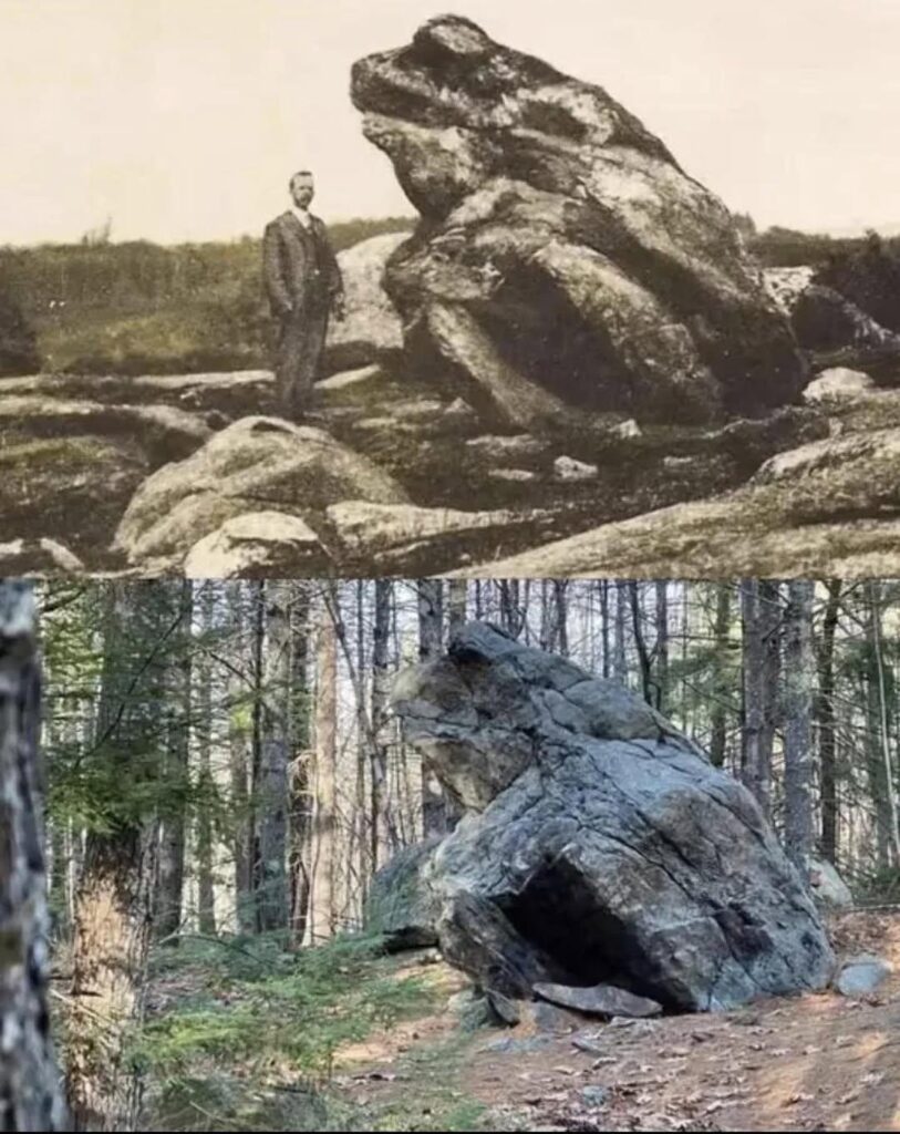 Frog Rock is a large, naturally shaped granite boulder and historic tourist attraction located in New Boston, New Hampshire. Situated roughly 75 miles northwest of Boston, it takes about 1.5 hours to drive there. Once a highly popular 19th-century picnic spot, it is now a hidden local gem. Frog Rock is a large, naturally shaped granite boulder and historic tourist attraction located in New Boston, New Hampshire. Situated roughly 75 miles northwest of Boston, it takes about 1.5 hours to drive there. Once a highly popular 19th-century picnic spot, it is now a hidden local gem.