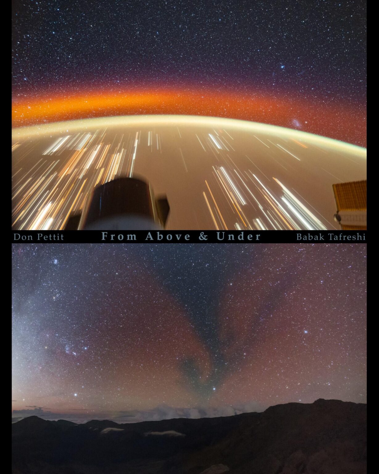 Atmospheric airglow photographed from Earth and space