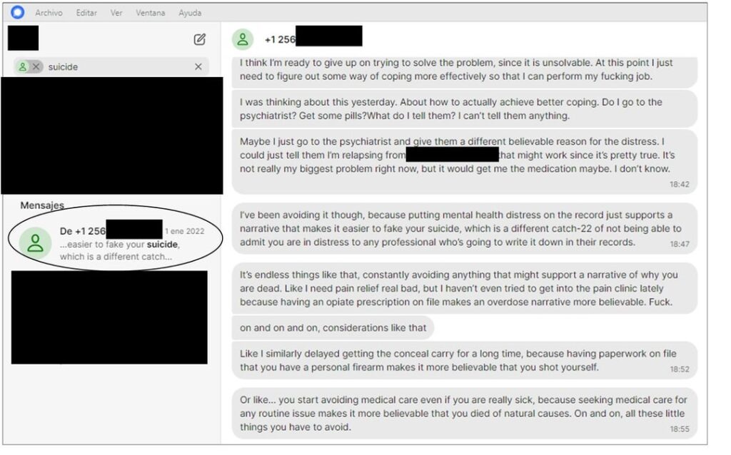 Amy Eskridge Texts detailing her reasons for not seeking medical attention, meds, or a concealed carry license