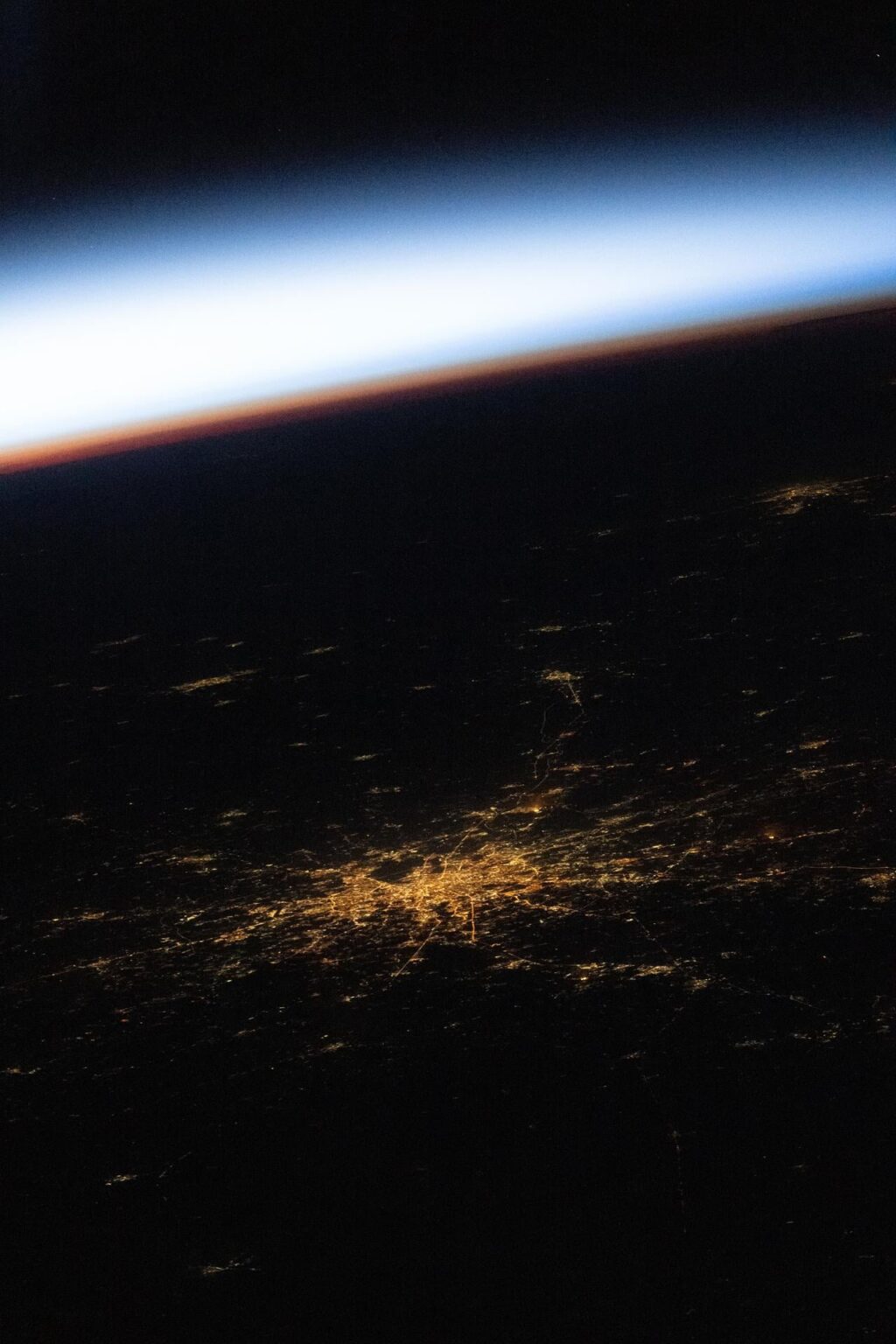 Moscow, Russia from the International Space Station as it soared 263 miles above Europe into an orbital sunrise.