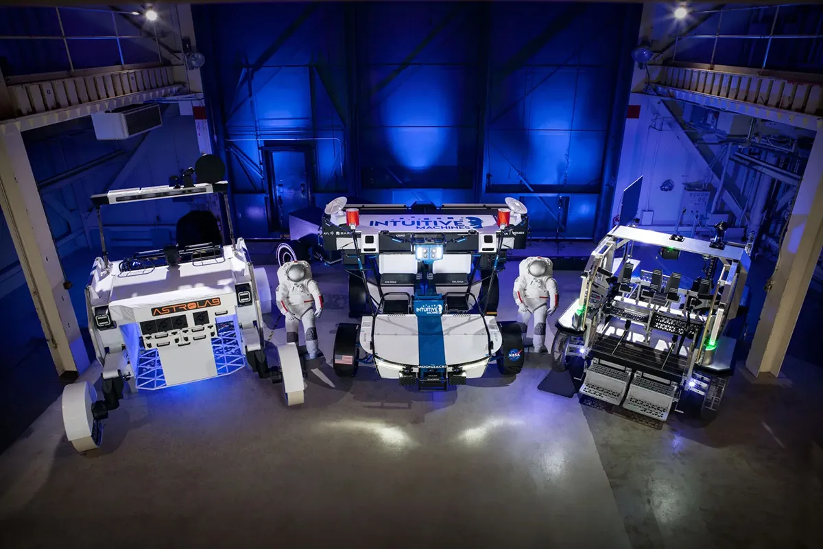 Models showing NASA's upcoming range of Lunar Terrain Vehicles. Credit: NASA/Bill Stafford