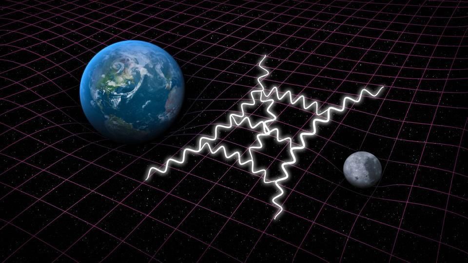 In Quantum Gravity, the Cosmological Constant May Behave Similar To The Quantum Hall Effect Illustration of a quantum gravity calculation between the Earth and Moon. Credit: SLAC National Accelerator Laboratory