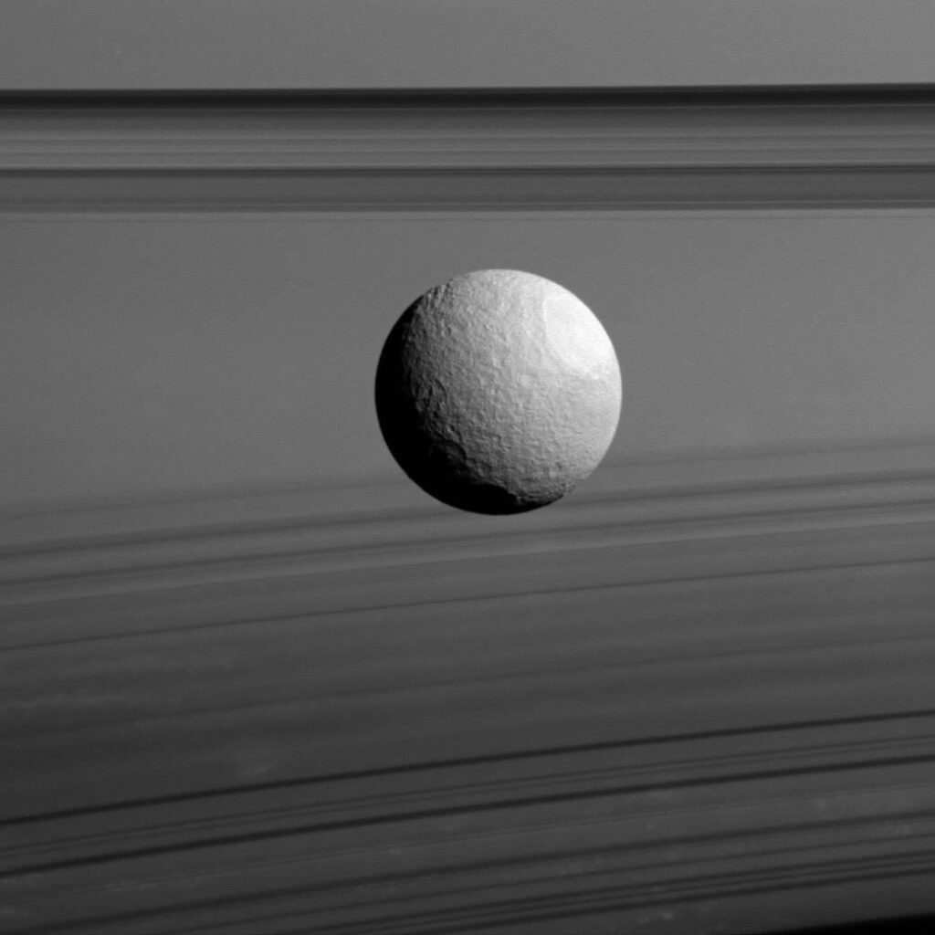 Saturn’s moon Tethys by Cassini, on Nov. 23, 2015