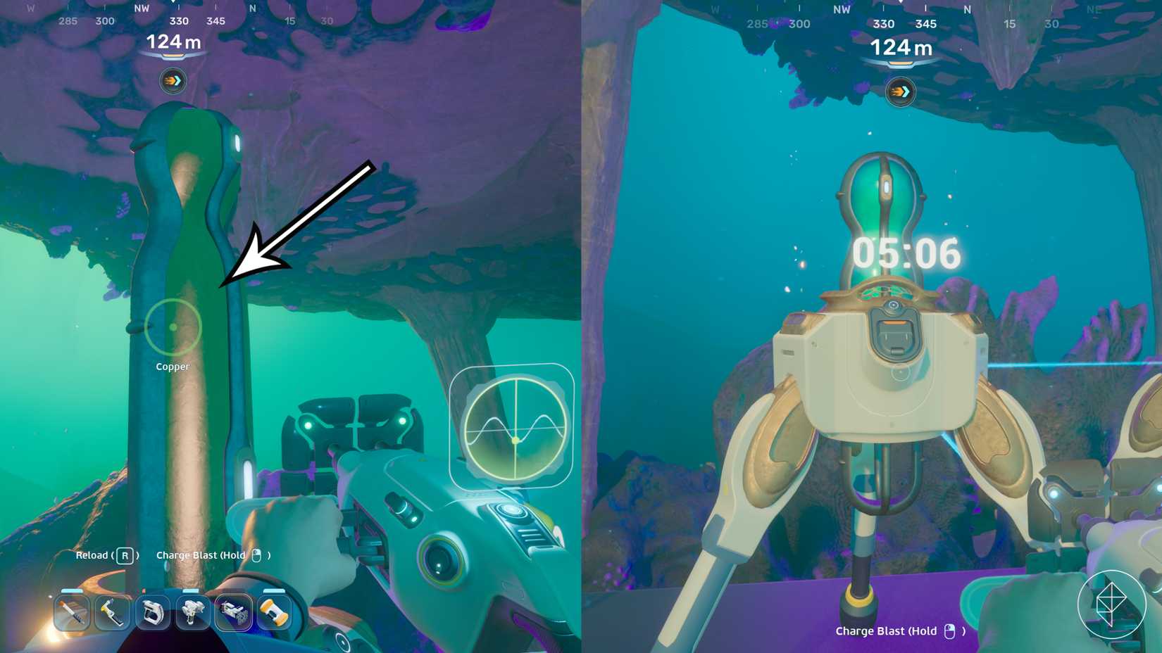 A working metal farm in Subnautica 2.