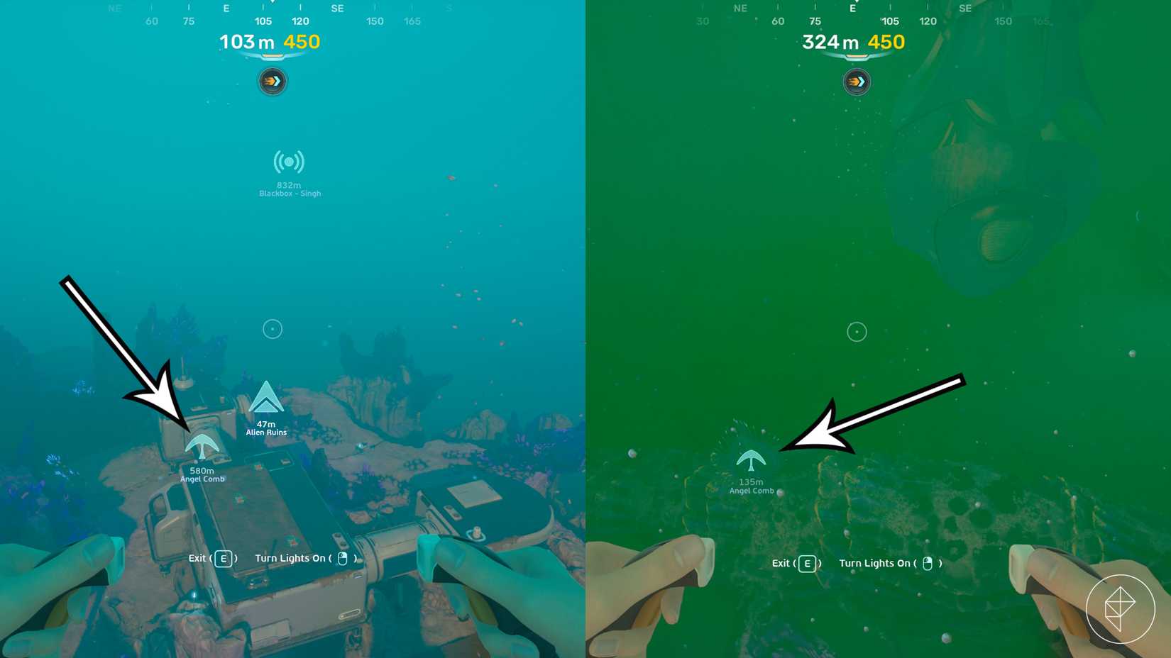The path from the Alien Ruins to the Angel Comb in Subnautica 2.