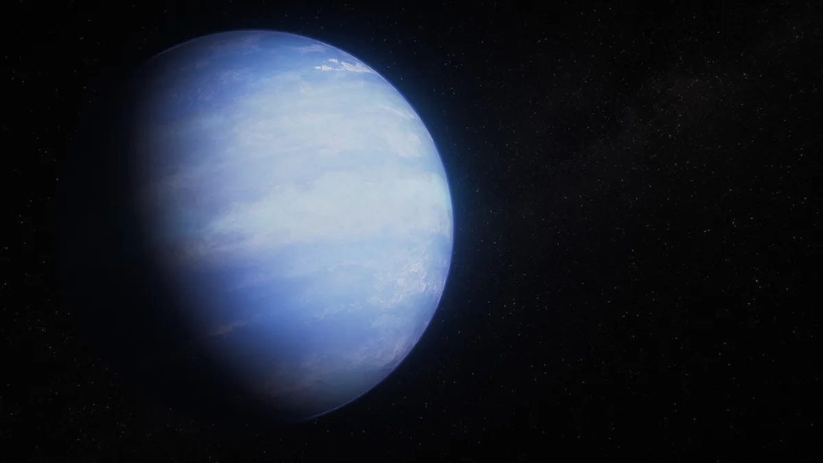 Artist's impression of warm Neptune exoplanet WASP-107 b. Credit: NASA, ESA, CSA, Ralf Crawford (STScI)