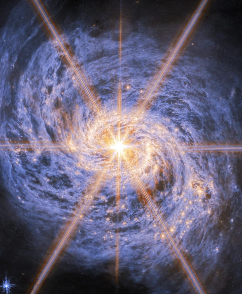 A beacon of light in swirls of dust