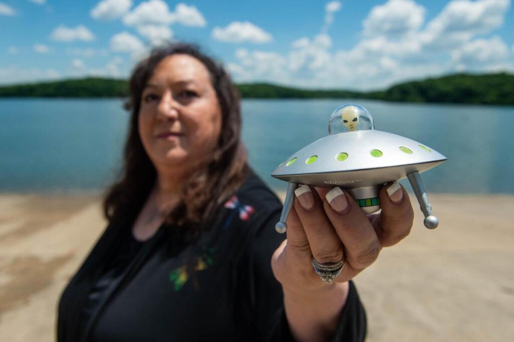 Missouri UFO investigator says Disclosure Day reflects real ET events Margie Kay, seen here in 2021, holds a UFO toy at Lake Jacomo, which she says is a hot spot for UFO sightings.
