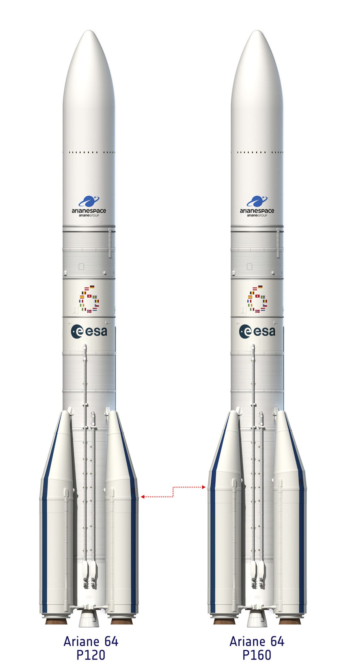 Ariane 6 launches with more powerful boosters: a new record for Europe ESA P120C and P160C on Ariane 6 ©