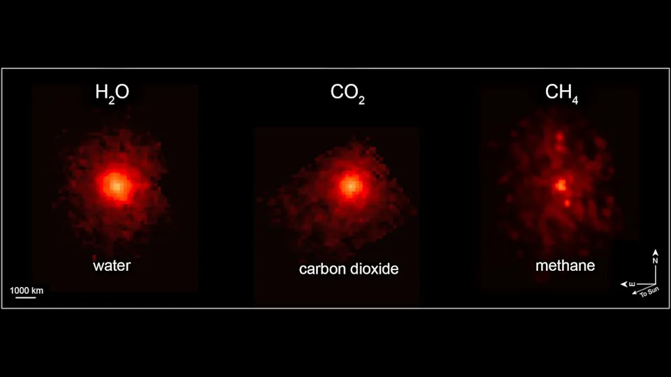 three blurry red splotches on a black background